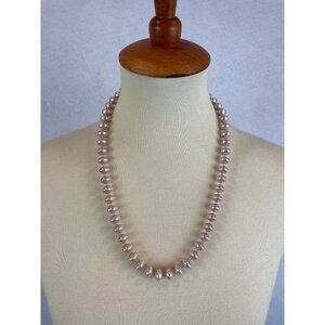 Vintage Faux Pearl Necklace 22"" Knotted Pink Classic